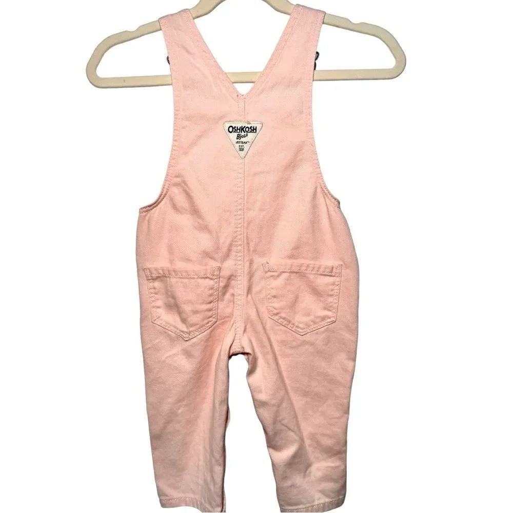 OshKosh B’Gosh Baby Girl Pink Heart 100% Cotton Overalls. 6 Months.